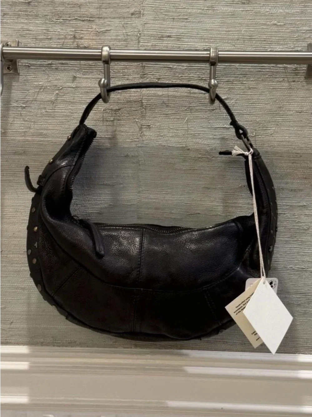 NWT new free people stellar leather shoulder bag black star studs silver gold
